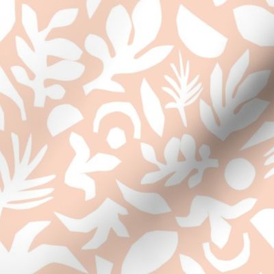 Subtle Tropical Leaves White On Pink