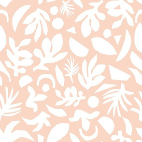 Subtle Tropical Leaves White On Pink