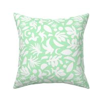 White Abstract Leaves On Mint Green