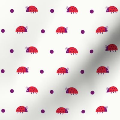 Red ladybugs and purple dots over light cream background