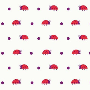 Red ladybugs and purple dots over light cream background