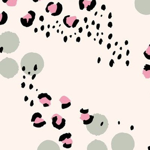 Spring summer panther print leopard spots and dots minimal abstract Scandinavian style pattern pink soft sage LARGE