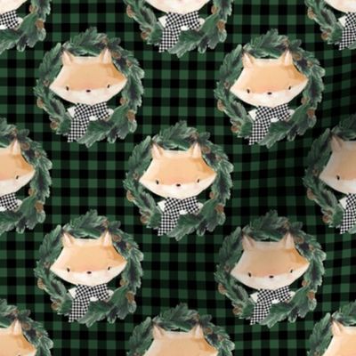 4" Winter Boy Fox in Green and Black Gingham