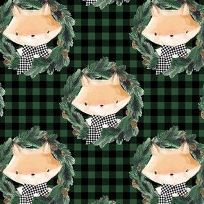 4" Winter Boy Fox in Green and Black Gingham