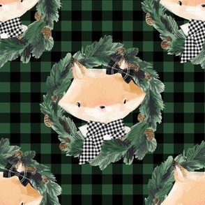 8" Winter Girl Fox in Green and Black Gingham