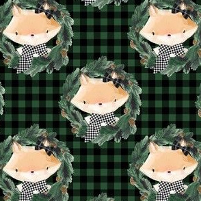 4" Winter Girl Fox in Green and Black Gingham