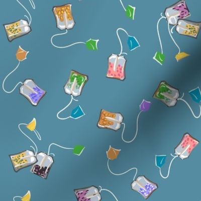 Ditsy Teabags + Sugar | Multi on Solid Blue