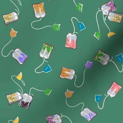 Ditsy Teabags + Sugar | Multi on Solid Green