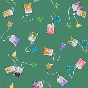 Ditsy Teabags + Sugar | Multi on Solid Green