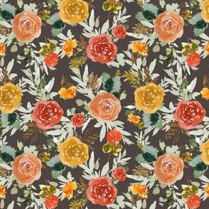 4" Autumn Day Florals Brown Back