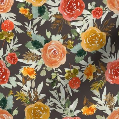 8" Autumn Day Florals Brown Back