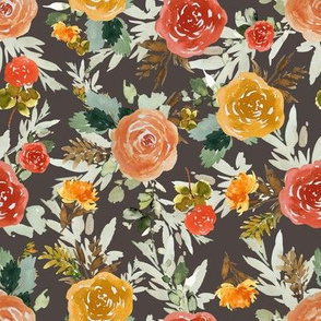 8" Autumn Day Florals Brown Back