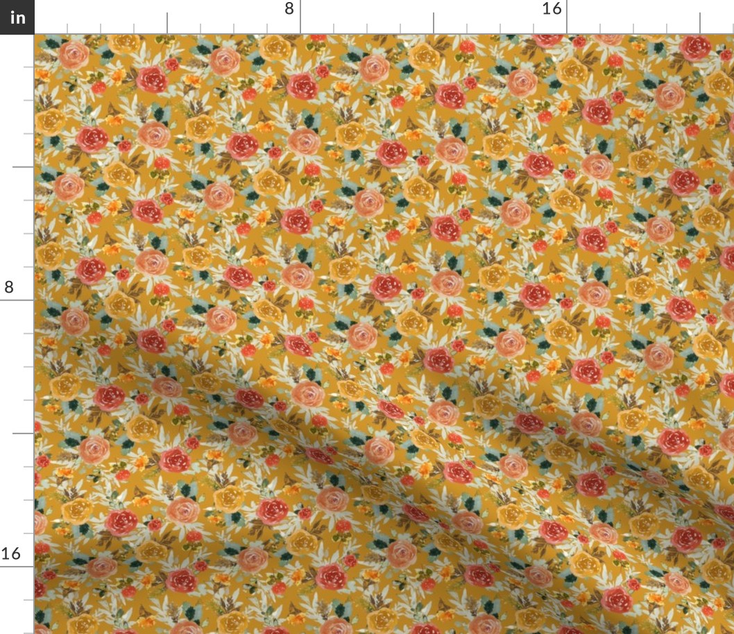 4" Autumn Day Florals Gold Back