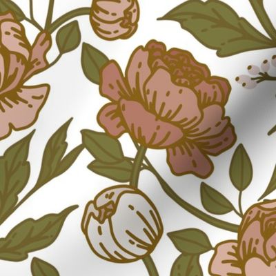 Chintz floral dusty rose on white