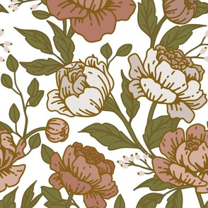 Chintz floral dusty rose on white