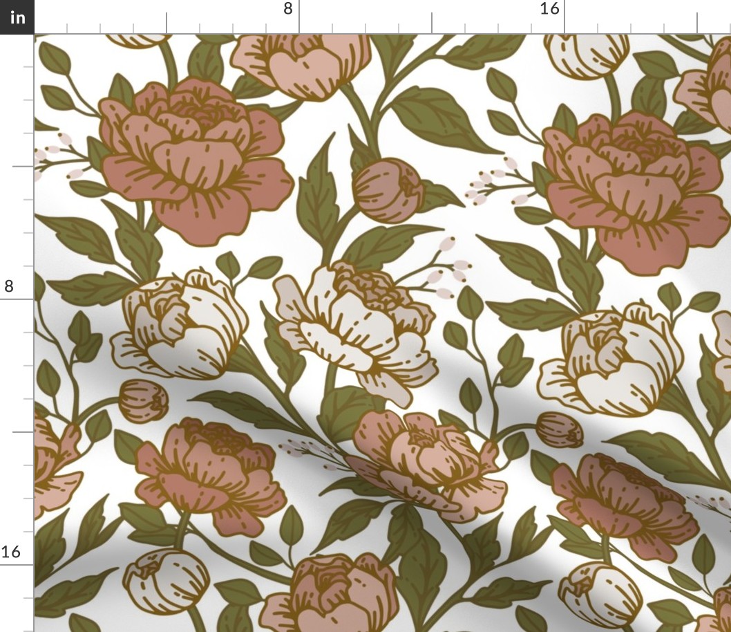 Chintz floral dusty rose on white