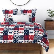 FARM3 | Tractor Cow Pig| Navy Red| Wholecloth Cheater Quilt