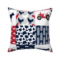 FARM3 | Tractor Cow Pig| Navy Red| Wholecloth Cheater Quilt