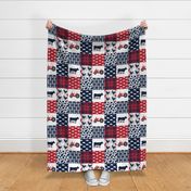 FARM3 | Tractor Cow Pig| Navy Red| Wholecloth Cheater Quilt