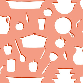 Coral Red and White Casserole Kitchen Print