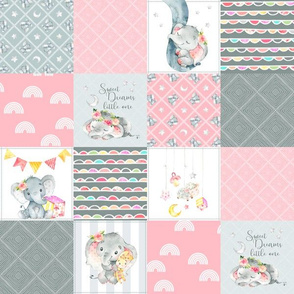 3" BLOCKS- Pink Elephant Quilt Fabric – Baby Girl Patchwork Cheater Quilt Blocks - A