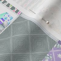 3" BLOCKS- Purple + Mint Elephant Quilt Fabric – Baby Girl Patchwork Cheater Quilt Blocks - AE