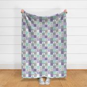 3" BLOCKS- Purple + Mint Elephant Quilt Fabric – Baby Girl Patchwork Cheater Quilt Blocks - AE
