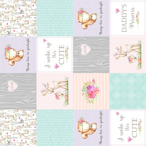 Baby Girl Woodland Patchwork Quilt Top - Nursery Bedding Blanket Pink Mint Peach Lavender GingerLous, ROTATED