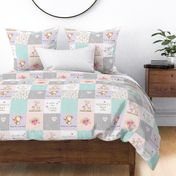 Baby Girl Woodland Patchwork Quilt Top - Nursery Bedding Blanket Pink Mint Peach Lavender GingerLous