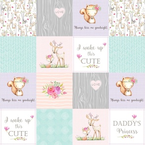 Baby Girl Woodland Patchwork Quilt Top - Nursery Bedding Blanket Pink Mint Peach Lavender GingerLous