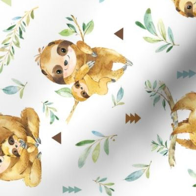 Sloths Hangin On – Children's Bedding Baby Boy Nursery, LARGE Scale, ROTATED