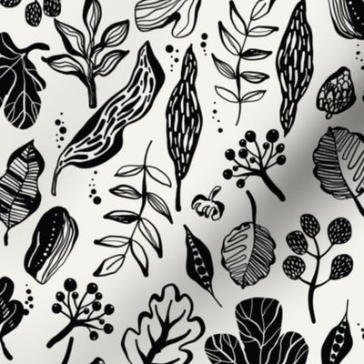 Inky Leaves - Black and White