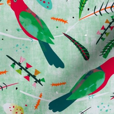 King Parrot fabric pale linen green small