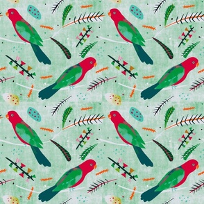 King Parrot fabric pale linen green small