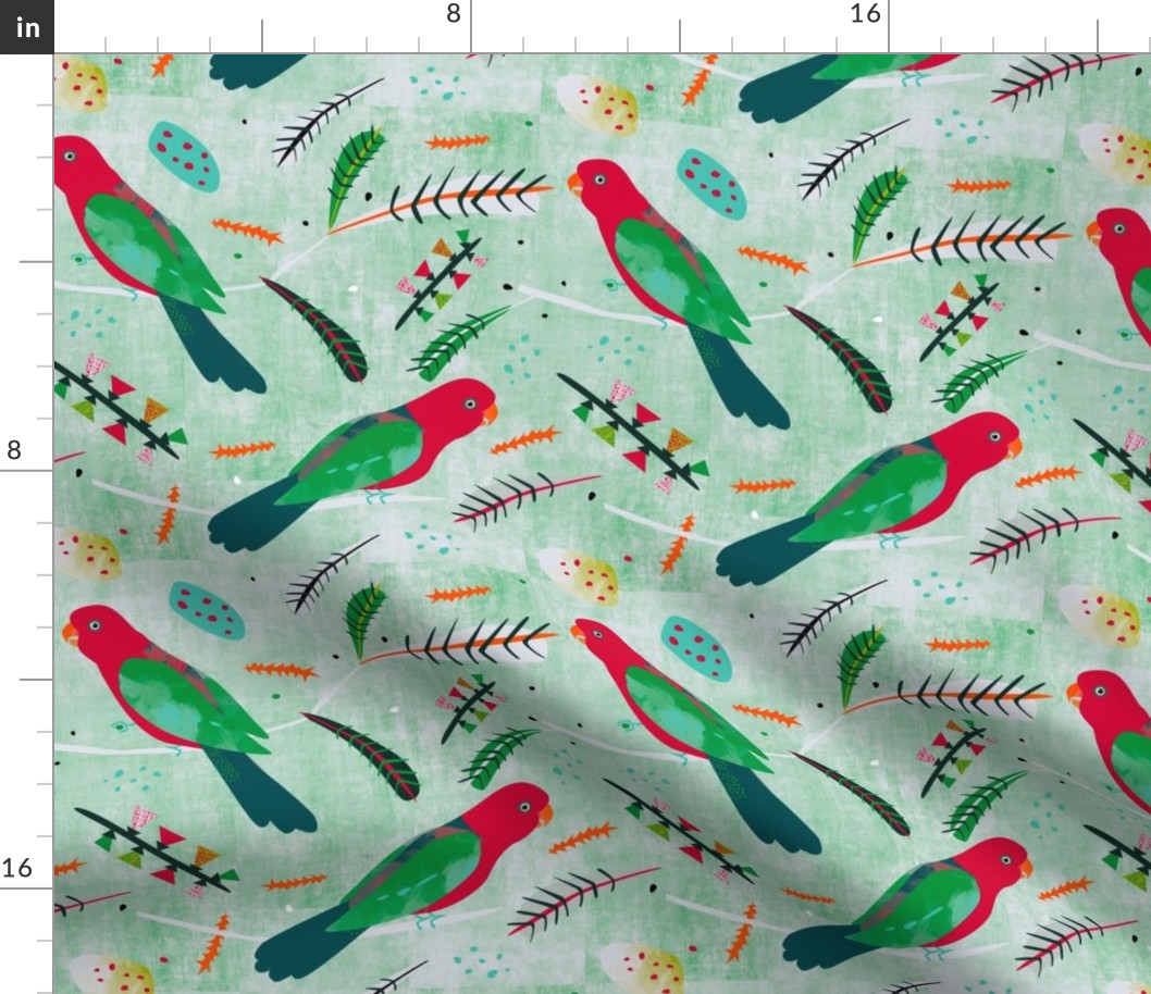 King Parrot fabric pale linen green small