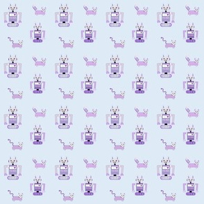 Robot Cats (Purple on Blue Background)