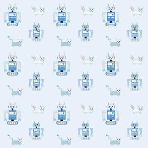 Robot Cats (Blue on Light Blue Background)