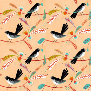 Willy Wagtail fabric warm tones small