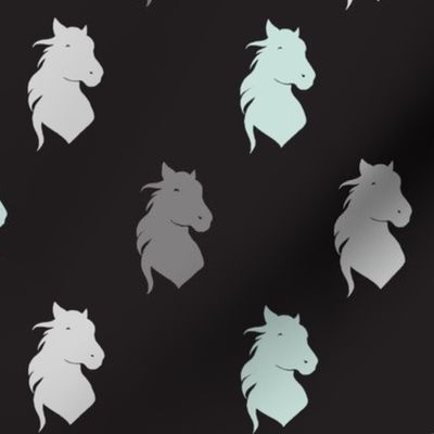 Horse heads - aqua, black, grey