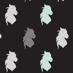 Horse heads - aqua, black, grey