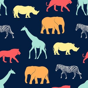 safari animals - rainbow 2 on navy - C19BS