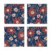 Rustic Brick Sunflowers & Rose Daisies (navy)18”