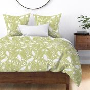 Shirley's Australiana Quilt - white on sage green, X-Large