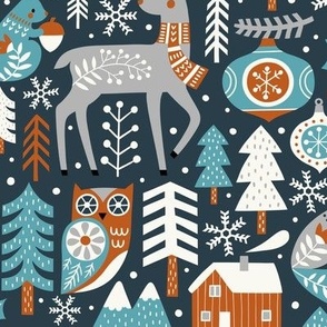 Scandinavian Christmas / Dark Blue / Large Scale