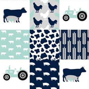 FARM5 |Farm Wholecloth Quilt | Patchwork Quilt Top | Farm Animals Tractor Cow Pig 