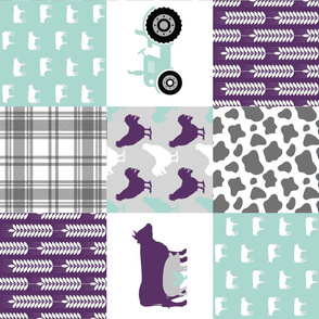 FARM6_Rotated | Farm Wholecloth Quilt | Purple Teal Patchwork Quilt Top