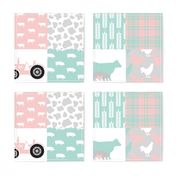 FARM7 | Farm Wholecloth Quilt | Pink Mint Cow Pig Tractor Patchwork Quilt 