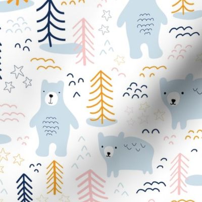 Bears In The Winter Forest