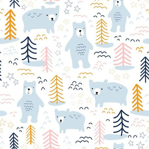 Bears In The Winter Forest