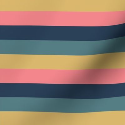Blue Pink Gold Horizontal Stripes